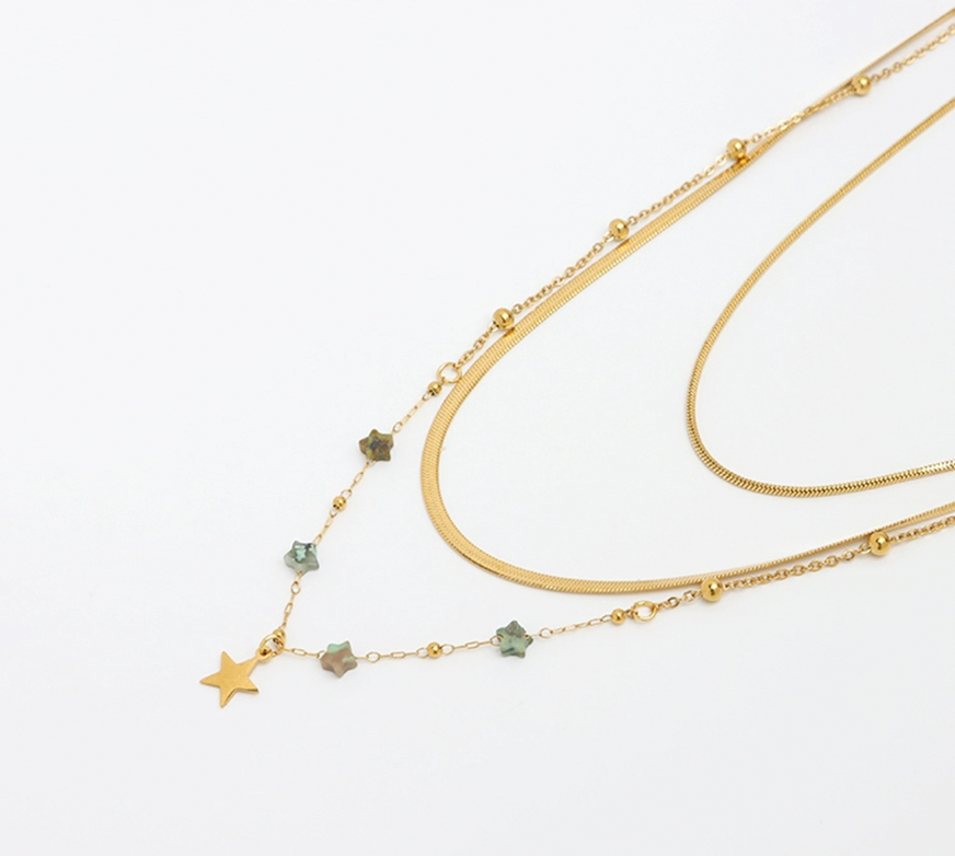 Triple-layered Turquoise Star Integrated Necklace